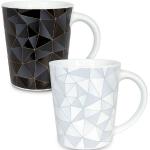 Weiße Könitz Runde Teebecher mit Kaffee-Motiv aus Porzellan mikrowellengeeignet 2-teilig 