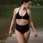 Schwarze Nachhaltige Bikini-Tops ohne Verschluss aus Polyester in 75C ohne Bügel für Damen Größe M 