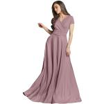 Koh Koh® Damen Elegant Maxikleid Flügelärmel Crossover Cocktail Langes Kleid, Farbe Staubig Pink, Größe M/Medium (2)