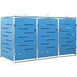 Blaue 3er-Mülltonnenboxen verzinkt aus Edelstahl abschließbar 