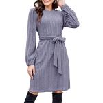 Hellblaue Elegante Langärmelige Mini Rundhals-Ausschnitt Minikleider & kurze Kleider für Damen Größe XXL für den für den Winter 