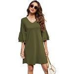 Armeegrüne Boho Langärmelige Mini V-Ausschnitt Sommerkleider für Damen Größe S für Partys für den für den Sommer 