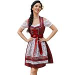 KOJOOIN Trachtenkleid Damen Dirndl - Midi Trachtenkleid Kleid für Oktoberfest - DREI Teilig: Kleid, Bluse, Schürze Burgundy-Blumen 40
