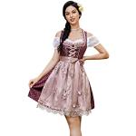 KOJOOIN Trachtenkleid Damen Dirndl - Midi Trachtenkleid Kleid für Oktoberfest - DREI Teilig: Kleid, Bluse, Schürze Tiefes Burgundy 36