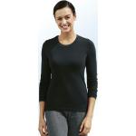 Schwarze Langärmelige bader Rundhals-Ausschnitt Basic-Shirts aus Viskose für Damen Größe L 