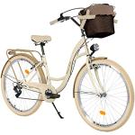 Komfort Fahrrad Citybike Mit Korb Damenfahrrad Hollandrad, 28 Zoll, Creme-Braun, 7-Gang Shimano, Beige