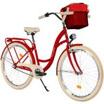 Komfort Fahrrad Citybike Mit Korb Vintage Damenfahrrad Hollandrad, 26 Zoll, Rot, 3-Gang Shimano