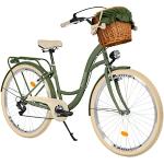 Komfort Fahrrad Citybike Mit Weidenkorb Damenfahrrad Hollandrad, 28 Zoll, Grün-Creme, 7-Gang Shimano