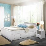Weiße Skandinavische Massivio Betten mit Bettkasten lackiert aus Massivholz mit Stauraum 180x200 