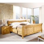 Hellbraune Life Meubles Betten mit Bettkasten gebeizt aus Massivholz mit Stauraum 200x200 