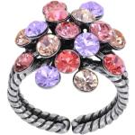 Konplott: Ring Magic Fireball beige-coralline-lila, klassischer Kristallblütenring in beige-corall-lila, für Damen/Frauen