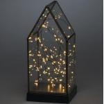 Konstsmide 1817-870 Glas Laterne mit Spitze, LED-Lichterkette und schwarzem Holzsockel