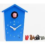 KOOKOO AnimalHouse Blau, Moderne kleine Kuckucksuhr mit 5 Bauernhoftieren, Aufnahmen aus der Natur. Hat EIN freundliches und modernes Design