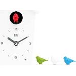 KOOKOO Birdhouse Mini Weiß, Design Kuckucksuhr mit 12 Vogelstimmen oder Kuckuck