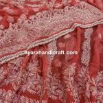 Korallenrote Bestickte Saris durchsichtig für Damen für den für den Herbst 