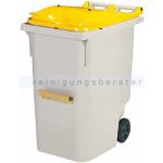 KOROK Mülltonne Rossignol 340 L Kunststoff mit Schiene grau/gelb, mit 2 Rädern, geräuschgedämpfter Deckel