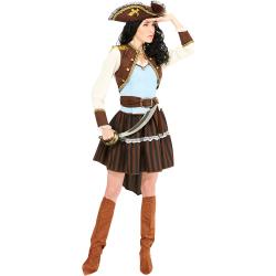 Kostüm "Piratin" blau/braun für Damen