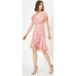 Rosa Elegante Kurzärmelige Koton Mini V-Ausschnitt Asymmetrische Kleider für Damen Größe S 