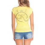 Koucla Shirt Top T-Shirt mit Strass, Nieten und Schleife (Gelb)