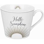 Krasilnikoff - Becher, Tasse mit Henkel - Happy Cup - Hello Sunshine - weiß, grau, Gold - ca. 400 ml - Höhe: 9 cm