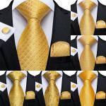 Goldene Gestreifte Krawatten-Sets aus Seide Handwäsche für Herren 