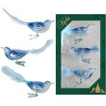 Krebs Glas Lauscha - Weihnachtsdekoration/Christbaumschmuck aus Glas - Vögel auf Clip - Farbe: blau transparent - 3 Stück - Größe: ca. 11 cm