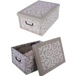 Kreher® 2 Stück Aufbewahrungsbox mit Deckel, Deko Papp-Karton, Stapelbox, 45 Liter mit Griffen, 51 x 37 x 24 cm (Barock Blume Provence)