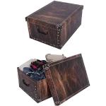 Kreher® 2 Stück Aufbewahrungsbox mit Deckel, Deko Papp-Karton, Stapelbox, 45 Liter mit Griffen, 51 x 37 x 24 cm (Leder Dunkelbraun)
