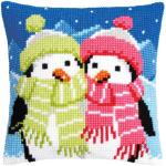 Quadratische bestickte Kissen & Stickkissen mit Pinguinmotiv aus Baumwolle 