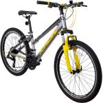 KRON XC 75 Kinder Mountain Bike 24 Zoll ab 8-9 Jahre | Aluminium MTB Fahrrad 21 Gang Shimano, V-Bremse, 13 Zoll Rahmen, Silber Gelb