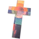 kruzifix24 Devotionalien Kinderkreuz Sonne aufgehend bunt Bedruckt Holzkreuz Taufkreuz Geburt Wandkreuz für Kinder 20 x 12 cm