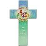 kruzifix24 Devotionalien Kinderkreuz Wir sind in Deiner Hand - Kinder geborgen in Gottes Hand - Taufkreuz Geschenk zur Geburt Geschenkidee Holzkreuz 15 x 9 cm