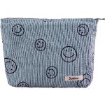 Blaue Emoji Smiley Schminktaschen & Make-Up Taschen mit Reißverschluss aus Cord für Damen klein 