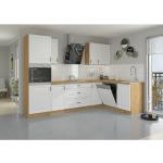 Weiße Moderne L-förmige Winkelküchen & Eckküchen matt aus Eiche Breite 250-300cm, Höhe 250-300cm, Tiefe 50-100cm 