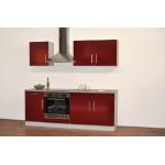 Küchenblock Turin 210 cm mit Elektrogeräte (Farbe: Front Glanz Bordeaux Rot/ Korpus Alufarben)