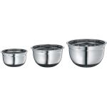 Silberne Küchenprofi Runde Rührschüsseln & Rührbecher mit Tiermotiv aus Edelstahl rostfrei 3-teilig 