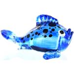 Kugelfisch Blau mit Schwarzen Punkten - Figur aus Glas Puffer - Glasfigur Glasfisch Korallenfisch Zierfisch Deko Setzkasten Vitrine Aquarium