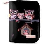 kukubird 33D Owl Family Tree House Pattern Medium Ladies Purse Clutch Wallet - BLACK