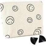 Weiße Emoji Smiley Schminktaschen & Make-Up Taschen mit Reißverschluss aus Cord für Damen klein 