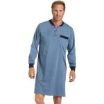 Blaue Unifarbene Langärmelige KUMPF Bio Herrennachthemden mit Knopf aus Baumwolle Größe XXL 