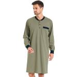 Olivgrüne Unifarbene Langärmelige KUMPF Bio Herrennachthemden mit Knopf aus Baumwolle Größe XXL 