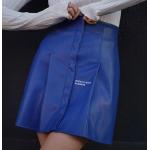 Blaue Kunstlederröcke mit Reißverschluss aus Kunstleder für Damen Größe L 