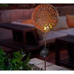 Kupferfarbene Solar Gartenstecker mit Ornament-Motiv aus Glas 