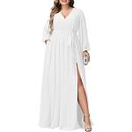 Weiße Elegante Ärmellose V-Ausschnitt Brautkleider A-Linie aus Chiffon für Damen Größe XL Große Größen für den für den Winter 