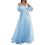 Himmelblaue Elegante Maxi Schulterfreie Lange Abendkleider aus Tüll für Damen Größe M Große Größen für Brautjungfern für den für den Sommer 
