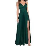 Smaragdgrüne Ärmellose Maxi V-Ausschnitt Lange Abendkleider aus Satin für Damen Größe M 