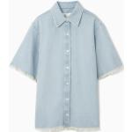 Hellblaue Kurzärmelige COS Bio Damenjeanshemden mit Fransen aus Spitze Größe S 