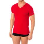 Rote Kurzärmelige Armani Emporio Armani V-Ausschnitt T-Shirts aus Baumwolle für Herren 