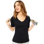 Reduzierte Schwarze Halblangärmelige Street One V-Ausschnitt T-Shirts für Damen Größe S 