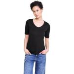 Schwarze Halblangärmelige Street One V-Ausschnitt T-Shirts für Damen Größe S 